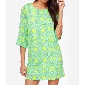 Mint Green & Neon Yellow Tribal Print Shift Dress